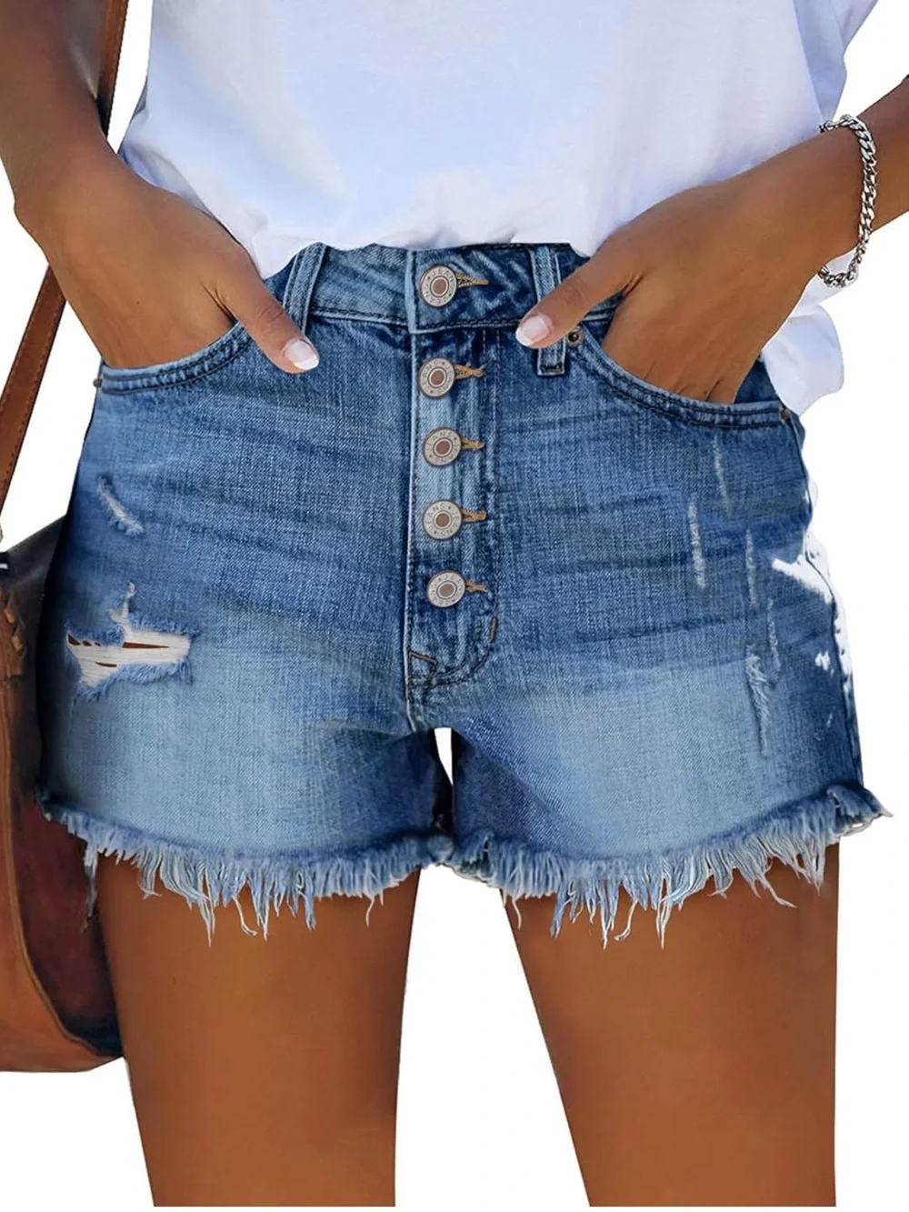 Indigo Rein Distressed Dark Blue Denim Button-Fly Shorts